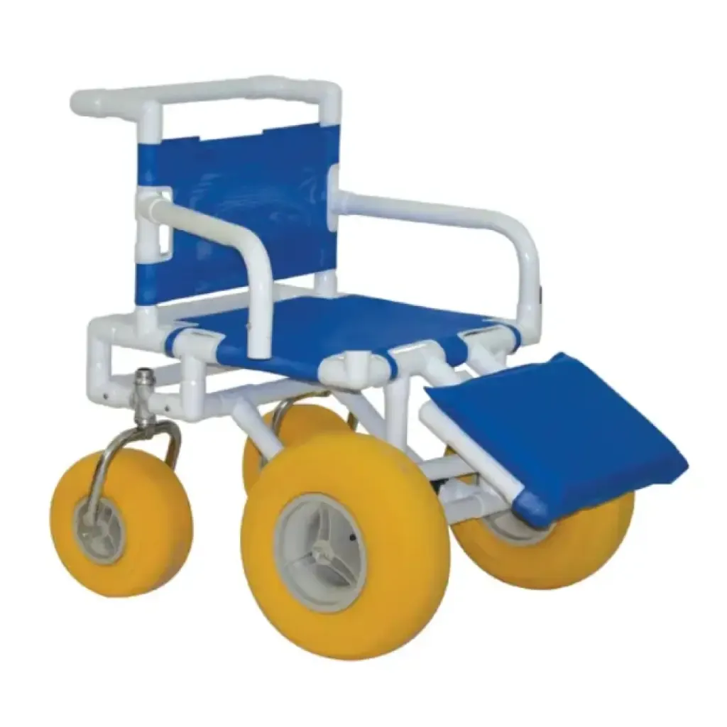 All-terrain beach wheelchair with wide flotation wheels designed for sand and outdoor beach access in Hawaii.