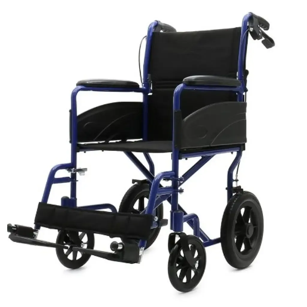 Standard companion chair with larger rear wheels and padded seating, designed for assisted mobility with added stability.